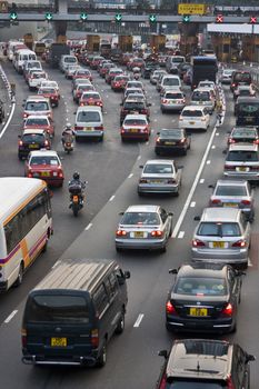 Traffic jam in Hong Kong at night