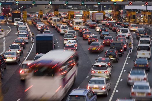 Traffic jam in Hong Kong at night