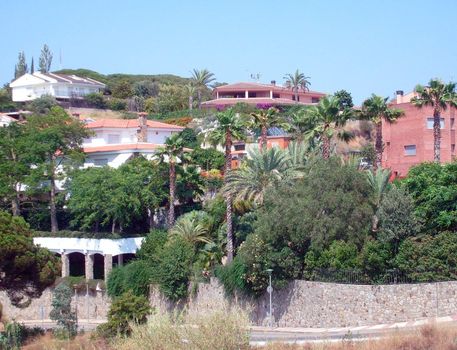Luxurious Spanish houses on hillside, Calella, Spain.
