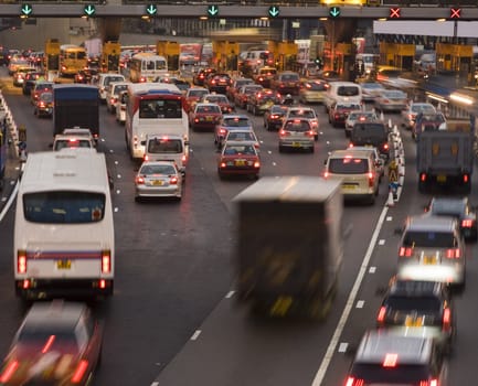 Traffic jam in Hong Kong at night