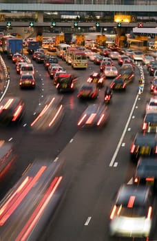 Traffic jam in Hong Kong at night