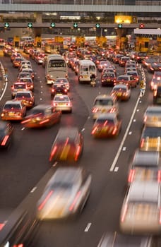 Traffic jam in Hong Kong at night