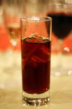 Drinks on table at a wedding reception.