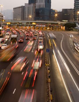 Traffic jam in Hong Kong at night