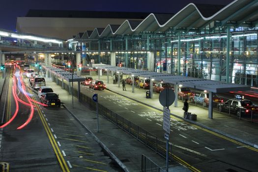 A taxi waiting area in Hong Kong train station.