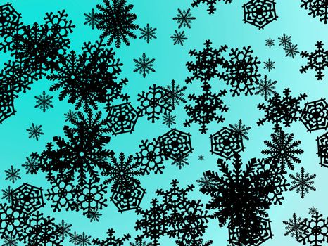 A snow flake scene falling from the sky in green