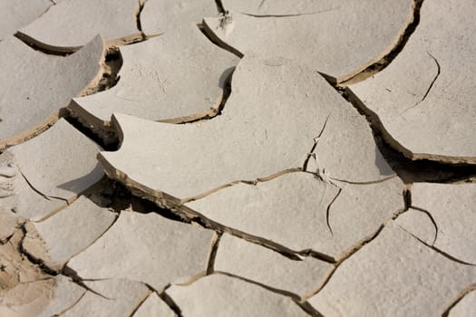 Cracked, parched land. Dried mud.
