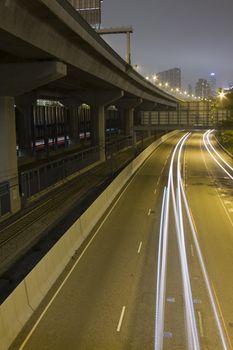 Highway with many car at night