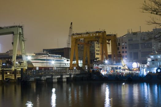 Dock at night in Hong Kong