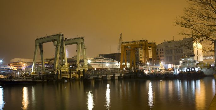 Dock at night in Hong Kong