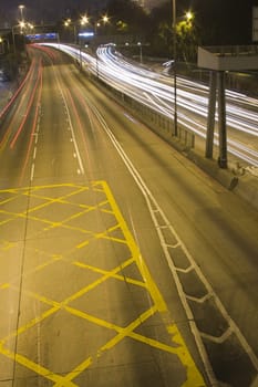 Highway with many car at night