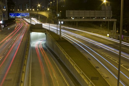 Highway with many car at night