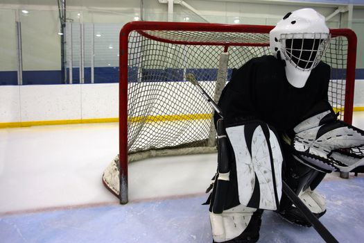 Goalie waiting for the action to come their way.
