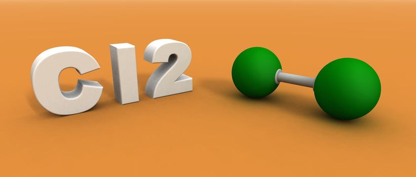 a 3d render of a chlorine molecule