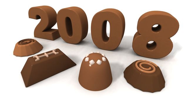 a 3d chocolate render of the new year 2008
