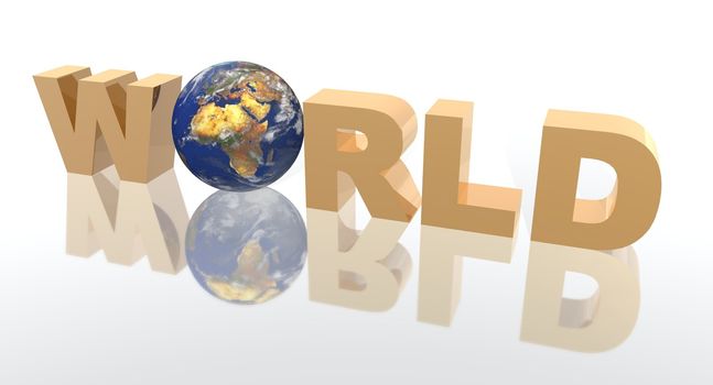 a 3d rendering of the word "WORLD"