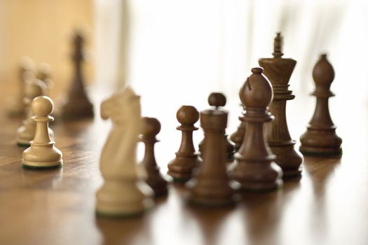 Chess pieces on chess board.