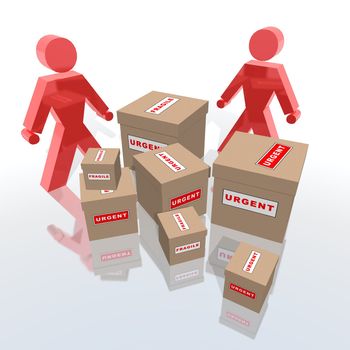 a 3d rendering of urgent packages and employees