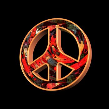 peace and love symbol over black background