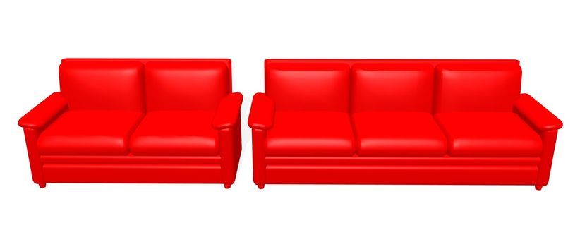 a 3d rendering of red sofas