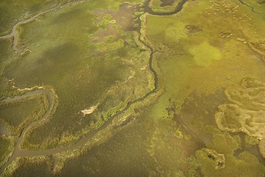 Aerial view of tributary on Bald Head Island, North Carolina.