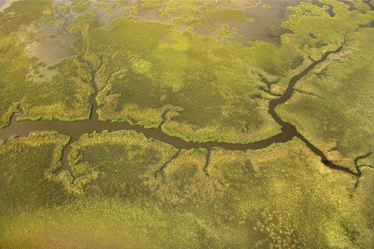 Aerial view of tributary on Bald Head Island, North Carolina.