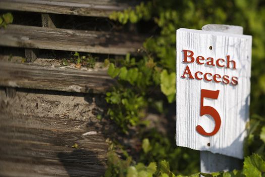 Beach access sign on Bald Head Island, North Carolina.