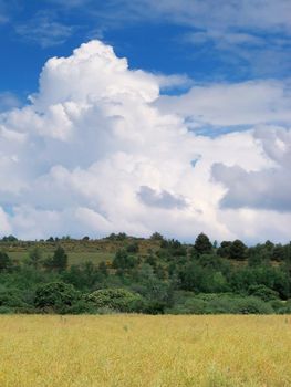 blue sky, clouds and fields in Provence back-country