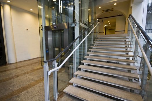 lift,stair and escalator all in one room.