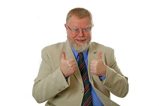 Thumbs up business man on white background