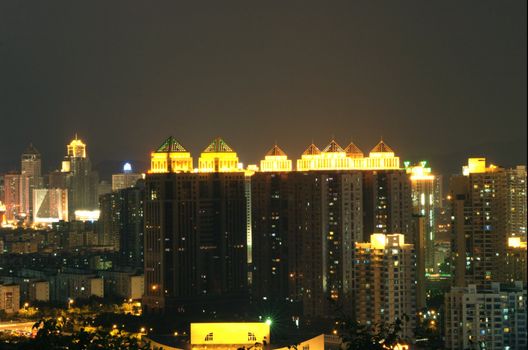 Chinese residential area by night. Shenzhen city, Guangdong province.