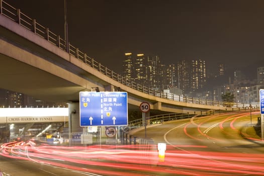 It is a shot of hong kong traffic night