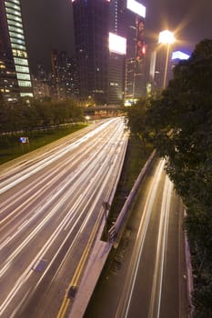 It is a shot of hong kong traffic night