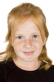 portrait of young cute girl on a white background