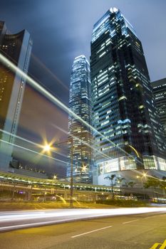 Hong Kong at night with highrise buildings
