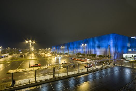 Compressed view of parked cars in car park 

