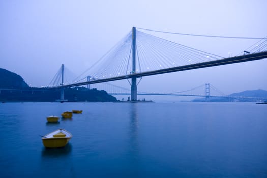 It is beautiful night scenes of Bridge in Hong Kong.