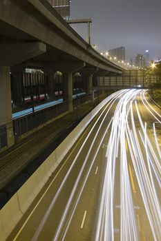 Highway with many car at night