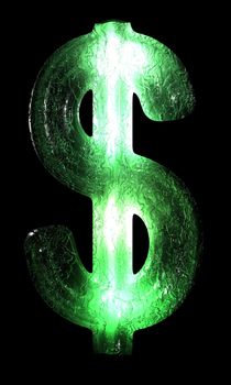 An illustration of an illuminated US dollar sign with an icy appearance.