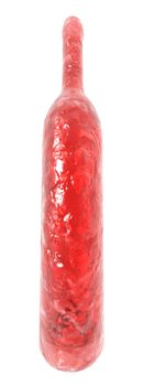 An illustration of a red bottle isolated on a white background.