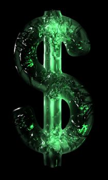 An illustration of an illuminated US dollar sign with a green icy appearance.