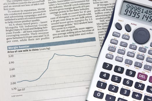 Stock chart with a calculating machine.