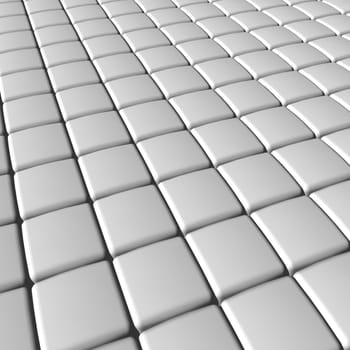 A 3D illustration of soft edged, out of focus metallic cubes forming a grid.