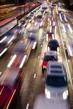 Traffic jam in Hong Kong at night