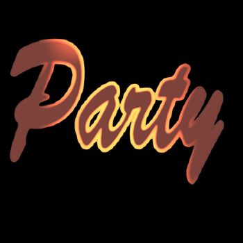 An illustration of the word party with a glowing purple appearance