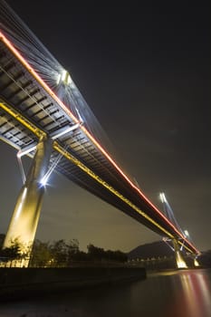 It is beautiful night scenes of Bridge in Hong Kong.