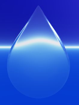 An illustration of a liquid drop distorting a blue background