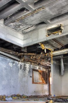 Discarded building, one room after fire