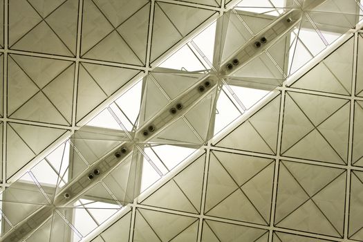 Steel roof structure in the hongkong airport, hongkong, China