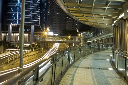 A modern flyover at night.